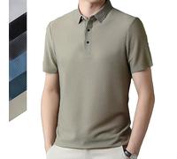 DUOPAI Mesh Ice Silk Kurzarm-T-Shirt für Männer, Men's Mesh Ice Silk Short-Sleeved T-Shirt, Herren Sommer Eisseide Kurzarm Poloshirt Stehkragen Casual Business Outdoor T-Shirt, Lässiges
