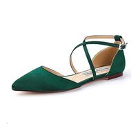 Duosheng & Elegant FC2322 Flach Sandalen Satin Schuhe für Hochzeit Braut Partei Abendschuhe Geschlossene Zehen Hochzeitsschuhe Brautschuhe Dunkelgrün Gr. 40