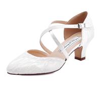 Duosheng & Elegant Geschlossene Zehen HC1920 Kreuz Bände Brautschuhe Schnalle für Damen Absatz Hochzeit Braut Spitze Schuhe mit Lace Ivory Gr. 40