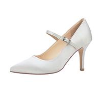 Duosheng & Elegant High Heel Pumps Hoch Absatz Mary Jane Satin für Partei Abendschuhe Hochzeitsschuhe Brautschuhe Ivory Gr.40