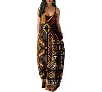 DUOTCYELE Sommerkleider Für Frauen, Sommerkleider Braunes Druckmuster Party Böhmischer V-Ausschnitt Lose Langarm Cocktail, Loser Strandurlaub Boho Fließendes Langes Sommerkleid,Weiß,4XL