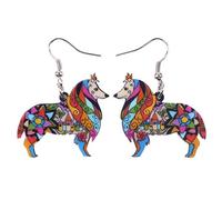 DUOWEI Acryl Border Collie Hund Ohrringe Süß Haustier Hund Baumeln Schmuck für Frauen Damen Mädchen Liebhaber Geschenke (Mehrfarbig)