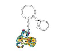 DUOWEI Acryl Cute Boho Katze Mom Geschenke Kätzchen Schlüsselanhänger Schlüsselring für Damen Mädchen Haustiere Katzenliebhaber Autoschlüssel Brieftasche Zubehör (Mehrfarbig)