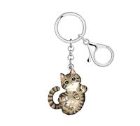 DUOWEI Acryl Niedlich Tabby Katze Schlüsselanhänger Schlüsselring Kätzchen Zubehör Geschenke für Damen Mädchen Katze Mama Autoschlüssel Brieftasche Haustierliebhaber (Braun)