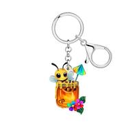 DUOWEI Acryl Niedliche Hummel Honigglas Biene Schlüsselanhänger Schlüsselring Zubehör Biene Geschenke für Damen Mädchen Autoschlüssel Brieftasche Charme (Gelb)