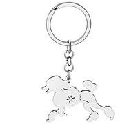 DUOWEI Cute Emaille Pudel Schlüsselanhänger Hund Schlüsselring Geschenke Haustier Handtasche Charme für Damen Frauen Mädchen (Silberbeschichteter Edelstahl)