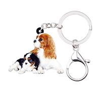 DUOWEI Paar Cavalier King Charles Spaniel Hund Schlüsselanhänger Acryl Welpen Haustiere Ringe Handtasche für Frauen Teenager Mädchen Geschenk (Braun/Schwarz)