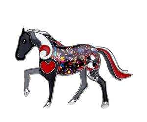 DUOWEI Süße Emaille Herz Pony Pferd Brosche Pins Schal Revers Kleidung Dekoration für Damen Mädchen Schmuck Geschenke (Schwarz)