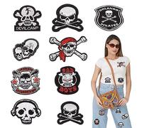 duoyif Aufnäher für Kleidung, 6-8 cm, Totenkopf, zum Aufbügeln, bestickt, Totenkopf, Aufnäher, bestickt, zum Aufbügeln, für Jacken, Jeans, T-Shirt, 9 Stück (B)