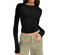 Dupes Damen Y2k Clothes Elegant Oberteil Y2k Fashion Crop Top Sexy Langarm T-Shirt Casual Athletisches Top Teenager Streetwear Enge Oberteile Damen