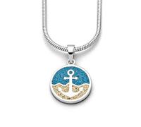 DUR Anhänger Anker für Halskette und Armbänder aus 925 Sterling Silber mit Anker und Strandsand veredelt, Blau und Beige, 24 mm, P3528