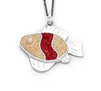 DUR Anhänger Fisch für Halskette aus 925 Sterling Silber mit Strandsand und roter Mosaikkoralle veredelt, Beige/Rot, 38x 40 mm, P4045