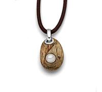 DUR Anhänger Holzkiesel mit Perle für Damen mit 925 Sterling Silber in der Farbe Silber, Weiß, Braun, Höhe: 36 mm, P3130