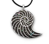 DUR Anhänger Nautilus für Halskette aus 925 Sterling Silber mit Mosaik-Seeopal veredelt, Schwarz, 38 mm, P4090