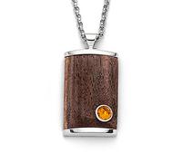 DUR Anhänger Treibgut aus Holz mit orangefarbener Bernstein Perle für Halskette, 50x 25 mm, P4010