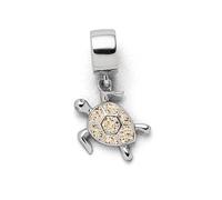 DUR Charm Turtle aus 925 Sterling Silber mit Strandsand veredelt, Silber/Beige, Größe:17,3x 16mm, F288