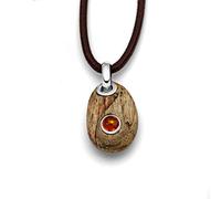 DUR Damen Anhänger Holzkiesel mit Bernstein aus Sterling-Silber in der Farbe Silber-Braun, Maße: 36mm, P3129