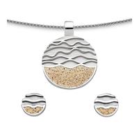 DUR Damen Ohrstecker | Anhänger | Kette ''Strandwellen aus 925er Silber | Strandsand (Set_Strandwellen_Anhänger-Popcornkette-Ohrstecker)