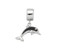 DUR Einzel Charm-Anhänger Delfin für Damen aus 925er Sterling-Silber mit Lavasand in der Farbe Silber und Schwarz, Maße: 1,73x1,6 cm, F287