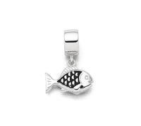 DUR Einzel Charm-Anhänger Fisch für Damen aus 925er Sterling-Silber in der Farbe Silber und Schwarz, Maße: 1,5x1,4 cm, F300