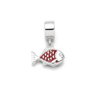 DUR Einzel Charm-Anhänger Fisch für Damen aus 925er Sterling-Silber mit Koralle in der Farbe Silber und Rot, Maße: 1,5x1,4 cm, F299