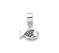 DUR Einzel Charm-Anhänger Fisch für Damen aus 925er Sterling-Silber mit Lavasand in der Farbe Silber und Schwarz, Maße: 1,5x1,4 cm, F297
