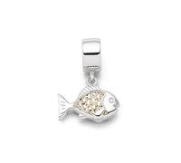 DUR Einzel Charm-Anhänger Fisch für Damen aus 925er Sterling-Silber mit Strandsand, Farbe: Silber und Sandfarben, Maße: 1,5x1,4 cm, F296