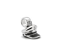 DUR Einzel Charm-Anhänger Kapitänsmütze für Damen aus 925er Sterling-Silber mit Lavasand in der Farbe Silber und Schwarz, Maße: 1,5x1,2 cm, F266