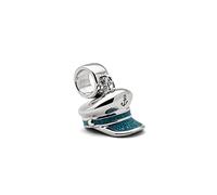 DUR Einzel Charm-Anhänger Kapitänsmütze für Damen aus 925er Sterling-Silber mit Steinsand in der Farbe Silber und Blau, Maße: 1,5x1,2 cm, F267
