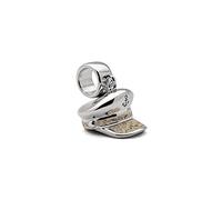 DUR Einzel Charm-Anhänger Kapitänsmütze für Damen aus 925er Sterling-Silber mit Strandsand, Farbe: Silber und Sandfarben, Maße: 1,5x1,2 cm, F265