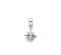 DUR Einzel Charm-Anhänger Kompassrose für Damen aus 925er Sterling-Silber mit Steinsand und Strandsand, Farbe: Mehrfarbig, Maße: 1,25x1,5 cm, F330