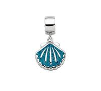 DUR Einzel Charm-Anhänger Muschel für Damen aus 925er Sterling-Silber mit Steinsand in der Farbe Silber und Blau, Maße: 1,8x1,2 cm, F318