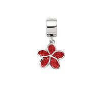 DUR Einzel Charm-Anhänger Plumeria Blüte für Damen aus 925er Sterling-Silber mit Koralle in der Farbe Silber und Rot, Maße: 1,7x1,15 cm, F321