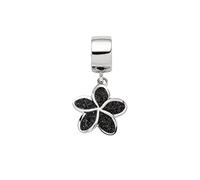 DUR Einzel Charm-Anhänger Plumeria Blüte für Damen aus 925er Sterling-Silber mit Lavasand in der Farbe Silber und Schwarz, Maße: 1,7x1,15 cm, F322
