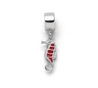 DUR Einzel Charm-Anhänger Seepferd für Damen aus 925er Sterling-Silber mit Koralle in der Farbe Silber und Rot, Maße: 1,85x0,65 cm, F281