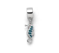 DUR Einzel Charm-Anhänger Seepferd für Damen aus 925er Sterling-Silber mit Steinsand in der Farbe Silber und Blau, Maße: 1,85x0,65 cm, F279