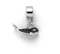 DUR Einzel Charm-Anhänger Walfisch für Damen aus 925er Sterling-Silber mit Lavasand in der Farbe Silber und Schwarz, Maße: 1,5x1,5 cm, F283