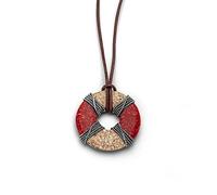 DUR Halskette Rettungsring mit Strandsand und Korallen veredelt mit Ziegenlederband und Sterling Silber, Silber/Rot/Beige, 100 cm, K2654