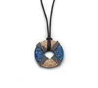 DUR Halskette Rettungsring mit Strandsand und Kyanitsand veredelt mit Ziegenlederband und Sterling Silber, Silber/Blau/Beige, 100 cm, K2655