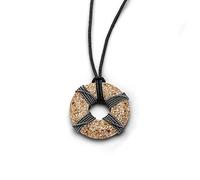 DUR Halskette Rettungsring mit Strandsand veredelt mit Ziegenlederband und Sterling Silber, Silber/Beige, 100 cm, K2656