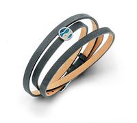 DUR Lederarmband Welle mit 925 Sterling Silber Element mit Sand veredelt, Länge: 58 cm, Beige/Grau-Blau, A1650.WELLEBL