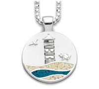 DUR Schmuck Anhänger Pilsumer Leuchtturm, Stein-Strandsand, Silber 925/- rhodiniert (P3957)