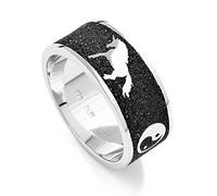 DUR Ring Einhorn Traum aus 925 Silber und echtem Lava-Sand für Damen mit Mond und Ying-Yang (60 (19.1))