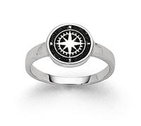 DUR Ring Kompass aus 925 Sterling Silber mit Lavasand veredelt, Größe: 54, Silber/Schwarz, R5158.54
