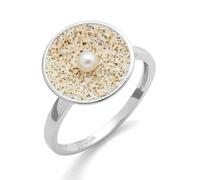 DUR Ring Strandperle aus 925 Sterling Silber mit Strandschale und Süßwasserperle veredelt, Größe: 58, R4746.58