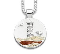 DUR Schmuck Anhänger "Pilsumer Leuchtturm"Strandsand/Bernsteinsand, Silber 925/- rhodiniert P3958