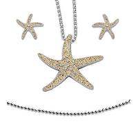 DUR-Schmuck DUR Seestern Anhänger und Ohrstecker mit Kugelkette Silber echter Strandsand und 925er Sterling Silber Kette Aus 925er Sterling Silber Anhänger mit Kette und Ohrsteckern.