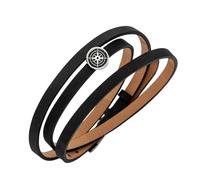 DUR Schmuck Lederarmband Wickelarmband Schwarz 58cm mit LAVASAND Element A1598.KOMPASS