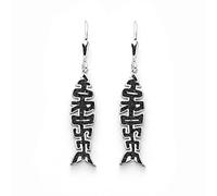 DUR Schmuck Ohrhänger Fischgräte NORDSEE Lavasand, Silber 925/- rhodiniert (O5475)