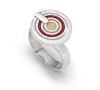 DUR-Schmuck: Ring „Roter Pirat Klein“ - 925er Silber, Strandsand & Koralle - Verstellbare Ringschiene - 15 mm Breite, Größe M, R5659.M